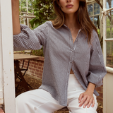 Balloon Sleeve Tie Shirt - Black/White Gingham