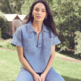 Denim Short Sleeve Top - Blue Wash