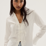 Tie Front Top - White
