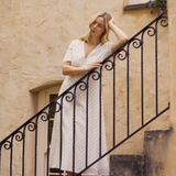 V Neck Short Sleeve Dress - White/Black Spot (Pre Order)