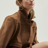 Vegan Suede Button-Through Jacket - Camel