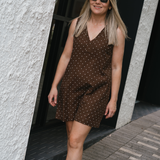Placket Mini Dress - Walnut/White Spot (Pre Order)