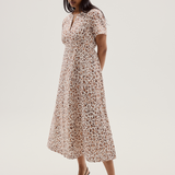 Short Sleeve Midi Dress - Ecru Animal