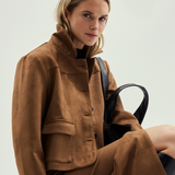 Vegan Suede Straight Skirt - Camel