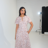 Short Sleeve Midi Dress - Ecru Animal