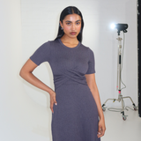 Gathered Short Sleeve Dress - Charcoal