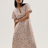 Short Sleeve Midi Dress - Ecru Animal