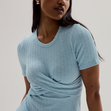 Gathered Short Sleeve Dress - Aquamarine Marl