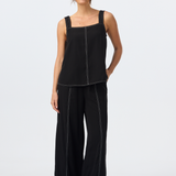 Contrast Stitch Straight Pant - Black