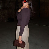 Boat Neck Knit Top - Chocolate