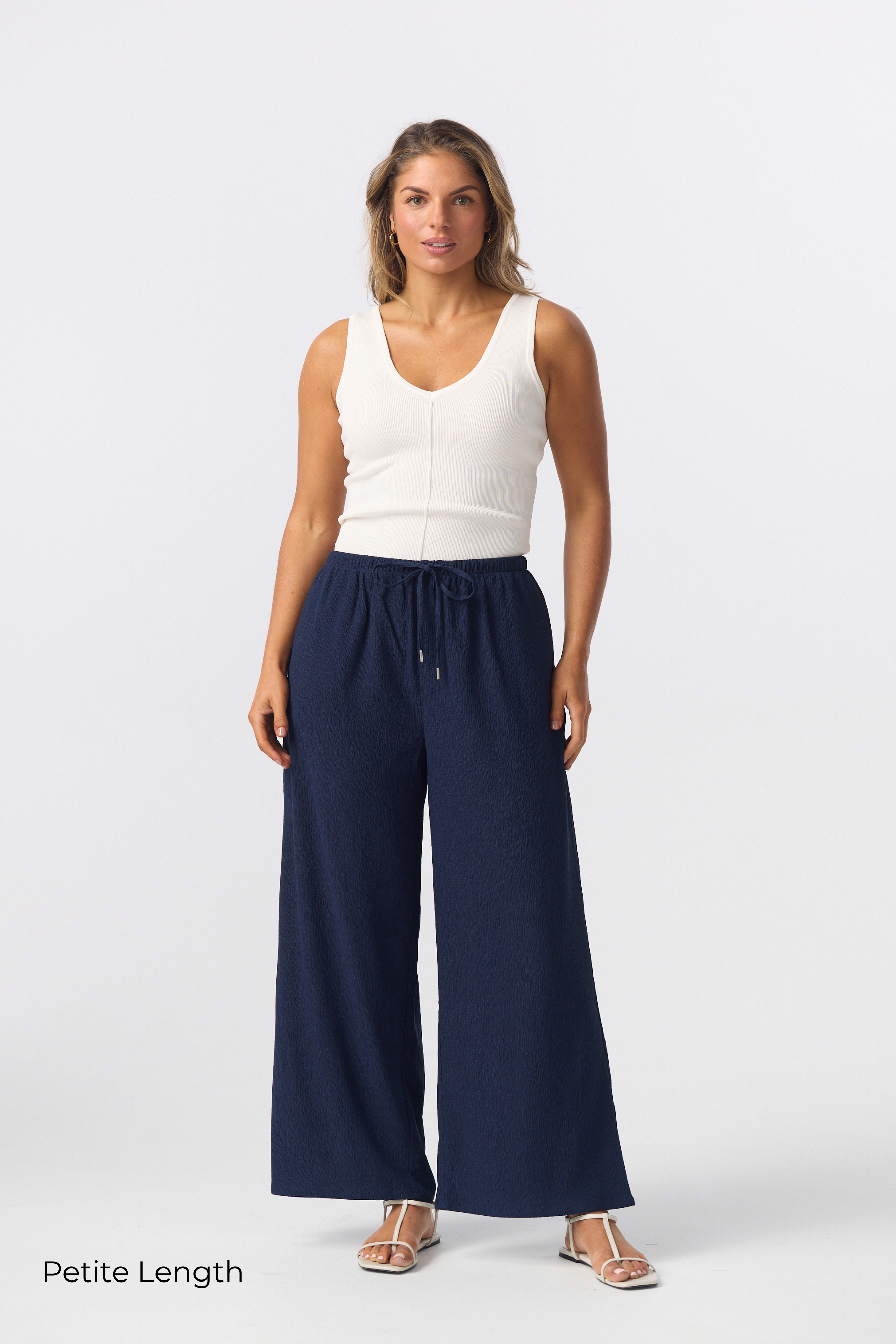 Textured Drawstring Pants - Navy