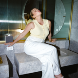 Half Placket Ribbed Tank - Panna Cotta