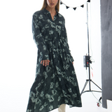 Long Sleeve Shirt Dress - Emerald Blurred Floral