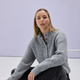 High Neck Knit Jumper - Grey Marl