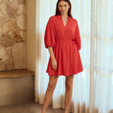 Lantern Sleeve Mini Dress - Raspberry