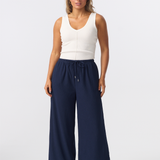 Textured Drawstring Pants - Navy