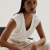 V-Neck Cap Sleeve Jersey Tank - White (Pre-Order)