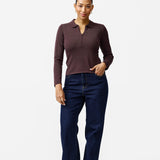 Zip Polo Knit Top - Dark Chocolate