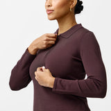 Zip Polo Knit Top - Dark Chocolate