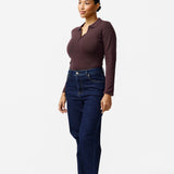 Zip Polo Knit Top - Dark Chocolate