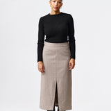 Herringbone Straight Midi Skirt - Taupe