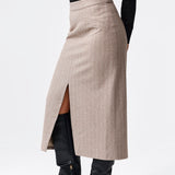 Herringbone Straight Midi Skirt - Taupe