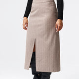 Herringbone Straight Midi Skirt - Taupe