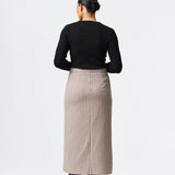 Herringbone Straight Midi Skirt - Taupe