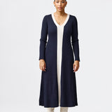 Contrast Panel Knit Midi Dress - Navy