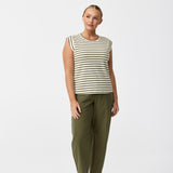 Cap Sleeve Jersey Tank - Ecru / Khaki Stripe (Pre Order)