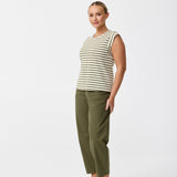 Cap Sleeve Jersey Tank - Ecru / Khaki Stripe (Pre Order)