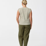 Cap Sleeve Jersey Tank - Ecru / Khaki Stripe (Pre Order)