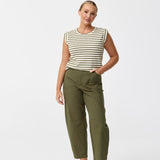 Cap Sleeve Jersey Tank - Ecru / Khaki Stripe (Pre Order)