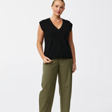 V-Neck Cap Sleeve Jersey Tank - Black