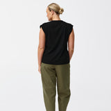 V-Neck Cap Sleeve Jersey Tank - Black