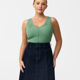 V Neck Knit Tank - Jade