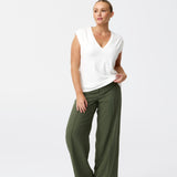V-Neck Cap Sleeve Jersey Tank - White