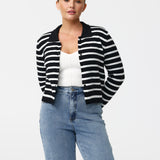 Collared Knit Cardigan - Navy/White Stripe