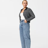 Collared Knit Cardigan - Navy/White Stripe