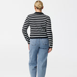Collared Knit Cardigan - Navy/White Stripe