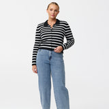 Collared Knit Cardigan - Navy/White Stripe