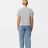 V Neck Relaxed T-Shirt - White / Black Stripe (Pre Order)