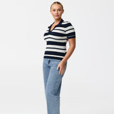 Polo Knit Top - Navy Stripe