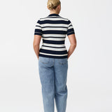 Polo Knit Top - Navy Stripe