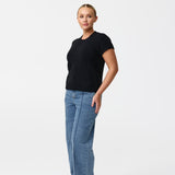Cap Sleeve Knit Top - Navy