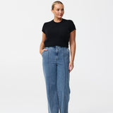 Tailored Pintuck Jeans - Mid Wash Blue