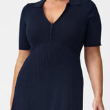 Zip Polo Knit Dress - Navy
