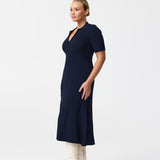 Zip Polo Knit Dress - Navy
