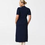 Zip Polo Knit Dress - Navy