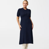 Zip Polo Knit Dress - Navy